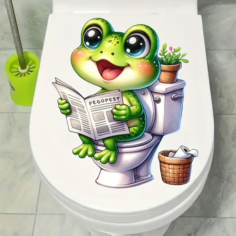 Frog on Toilet Reading Newspap - Vinyl Floor Plank ulasan dan harga