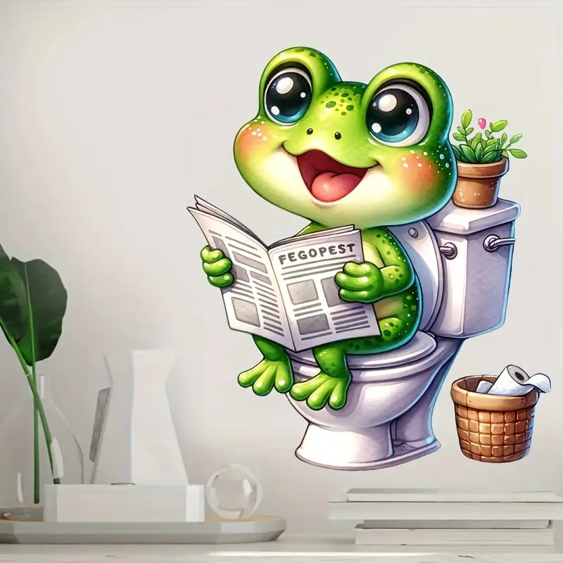 Frog on Toilet Reading Newspap - Vinyl Floor Plank ulasan dan harga